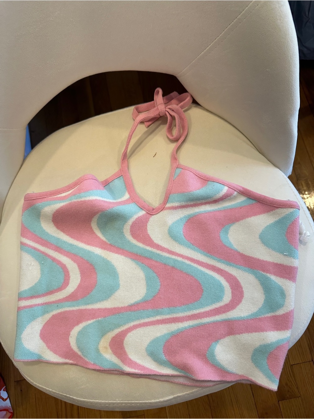 Vintage Retro Swirl Halter Crop Top in Pink, Mint, White